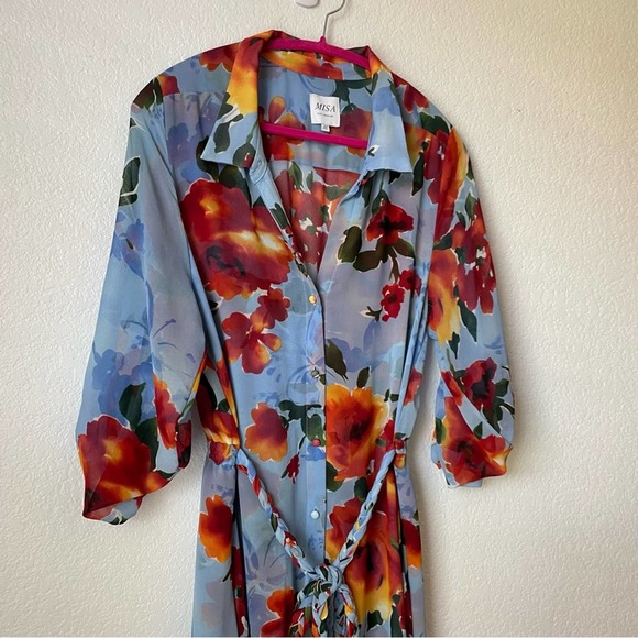 Misa Los Angeles Floral Midi Dress - Blue and Red - Picture 6 of 8